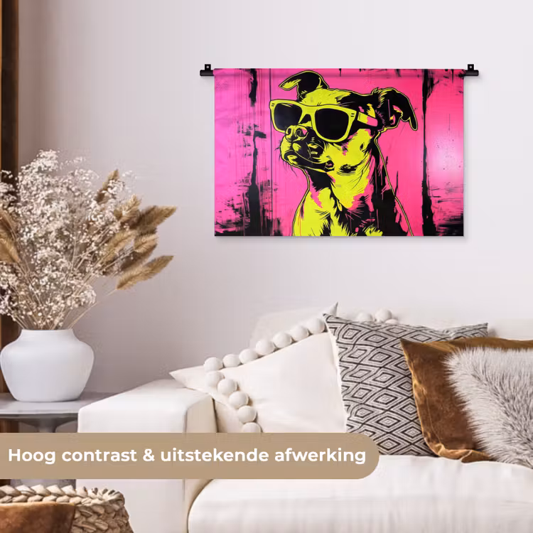 Hond - Zonnebril - Roze - Art Wandkleed katoen klein -sfeer1