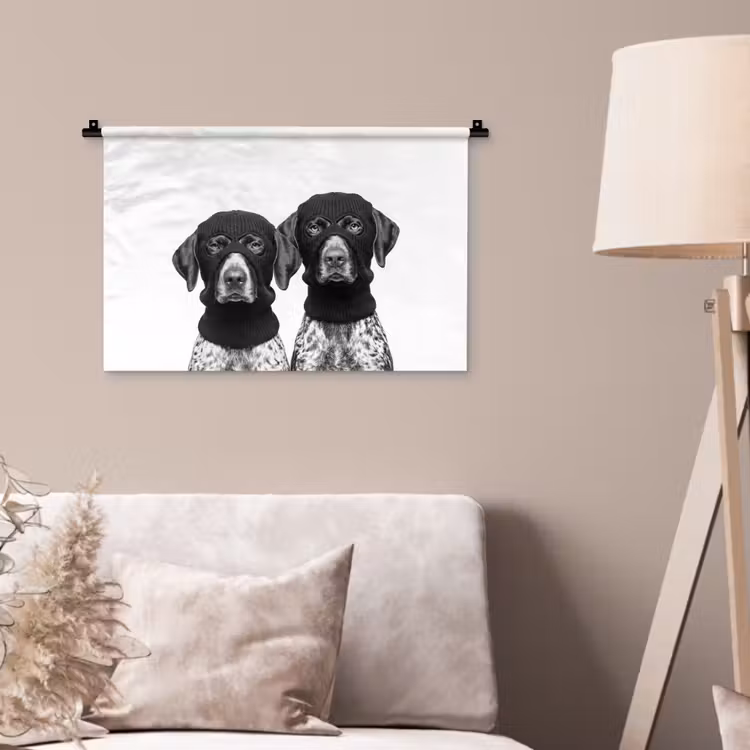 Honden - Bivakmuts - Zwart - wit Wandkleed katoen klein -sfeer4