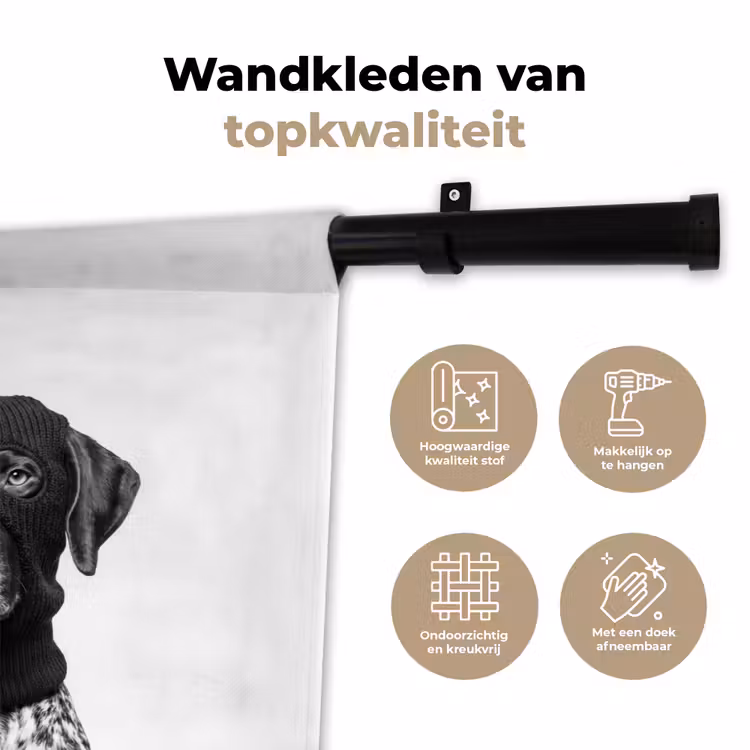 Honden - Bivakmuts - Zwart - wit Wandkleed katoen klein -sfeer2