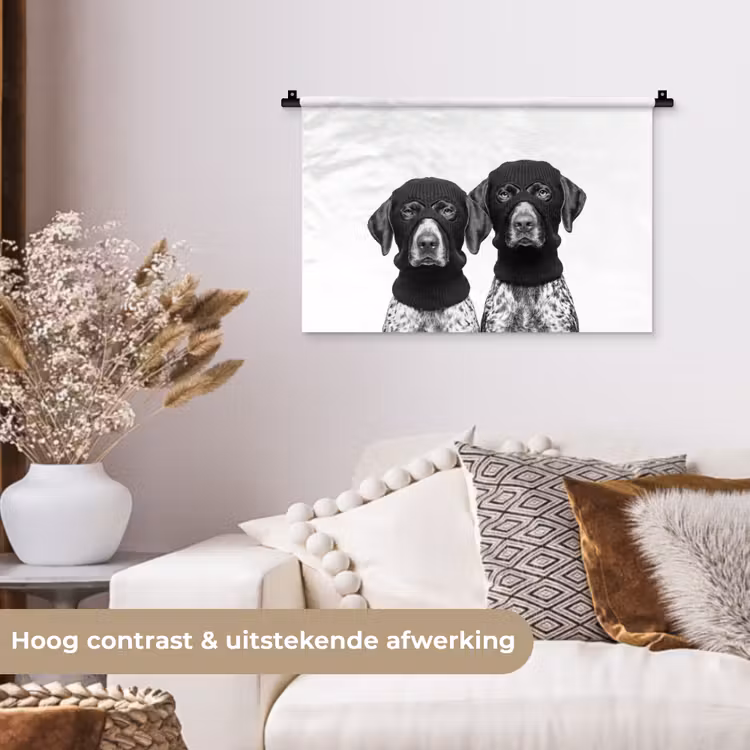 Honden - Bivakmuts - Zwart - wit Wandkleed katoen klein -sfeer1