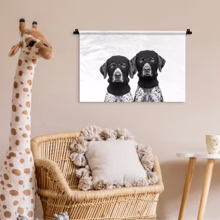 Honden - Bivakmuts - Zwart - wit Wandkleed katoen klein -wsfeer5_kind