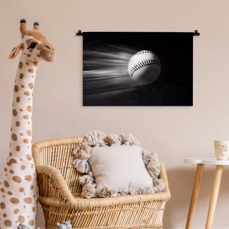 Honkbal - Wit - Vliegt Wandkleed katoen klein -wsfeer5_kind
