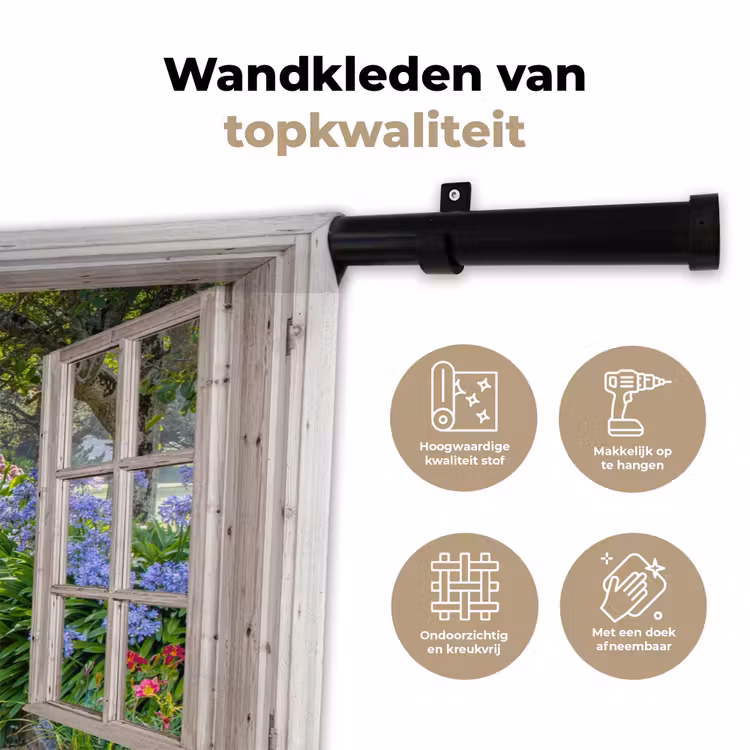 Hortensia - Doorkijk - Bloemen - Zomer - Paars - Pad Wandkleed katoen klein -sfeer2
