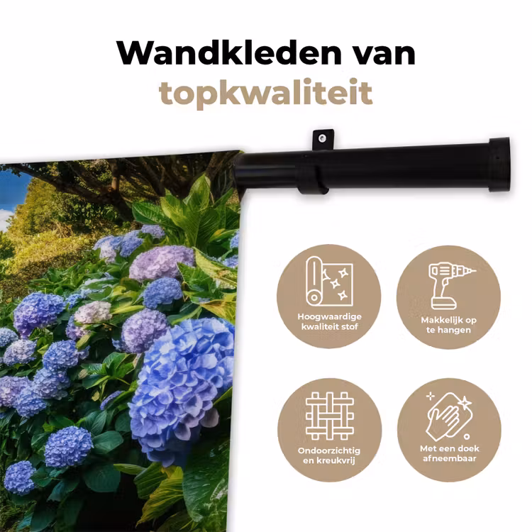 Hortsensia - Pad - Bloemen Wandkleed katoen klein -sfeer2