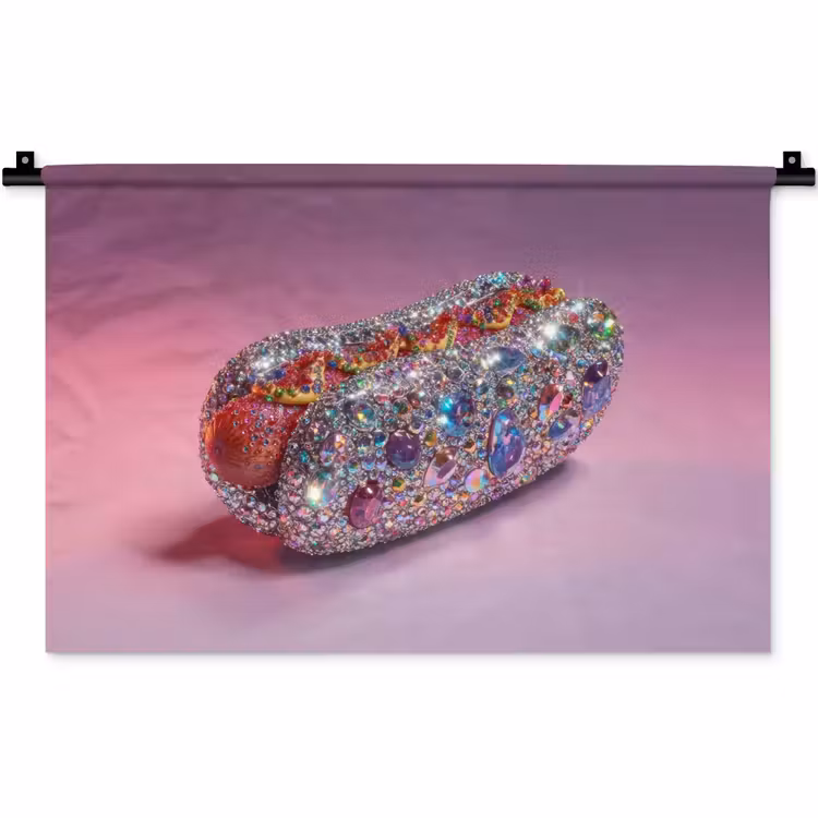 Hotdog - Steentjes - Glitters - Paars Wandkleed katoen klein -zz3d