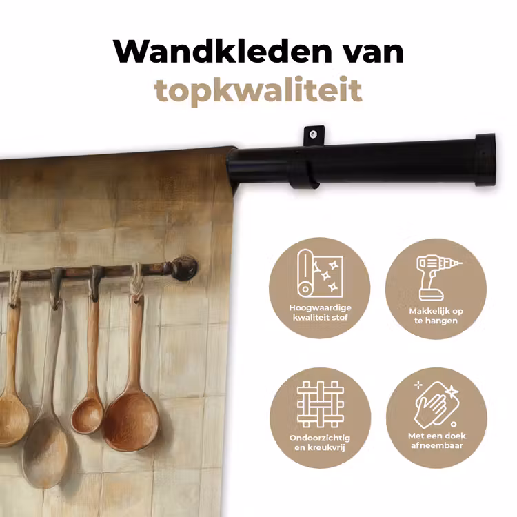 Hout - Keukengerei - Stilleven - Tegels Wandkleed katoen klein -sfeer2