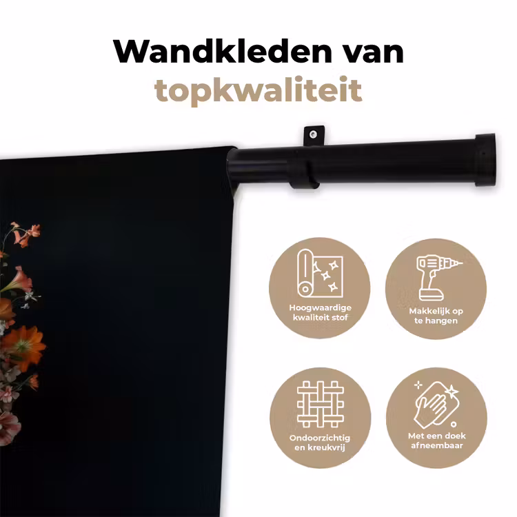Hout - Vaas - Kleuren - Bloemen Wandkleed katoen klein -sfeer2