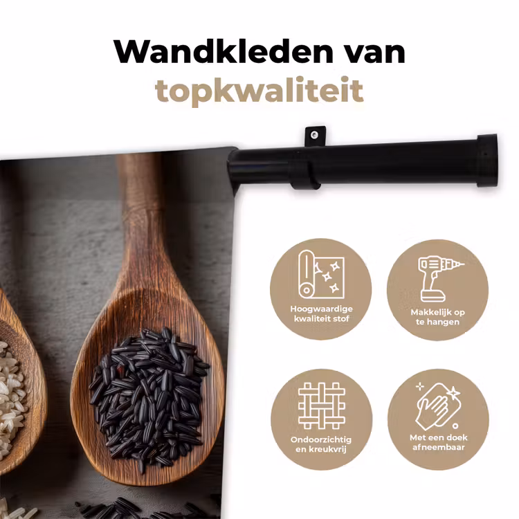 Houten - Lepels - Rijst - Zaden Wandkleed katoen klein -sfeer2
