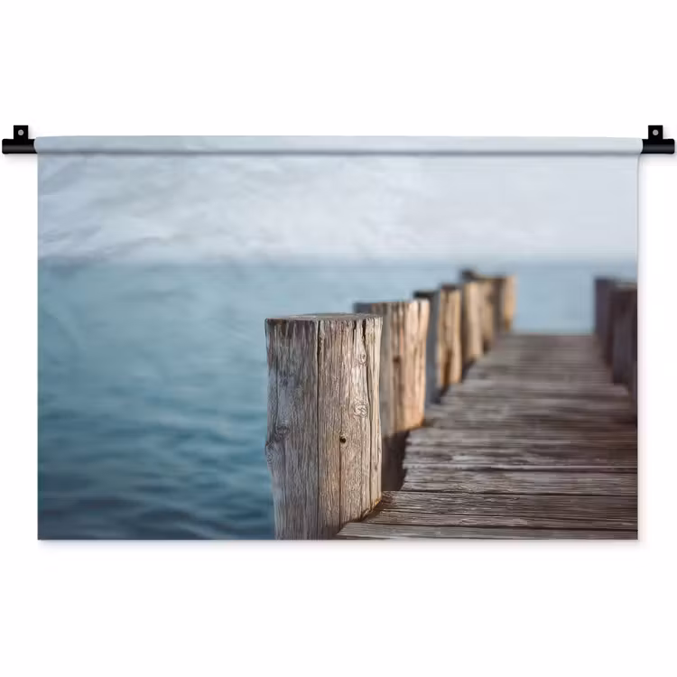 Houten steiger - Helderblauwe lucht Wandkleed katoen klein -zz3d