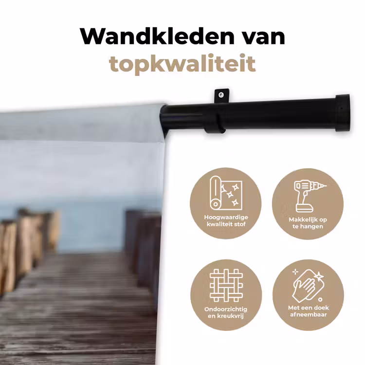 Houten steiger - Helderblauwe lucht Wandkleed katoen klein -sfeer2