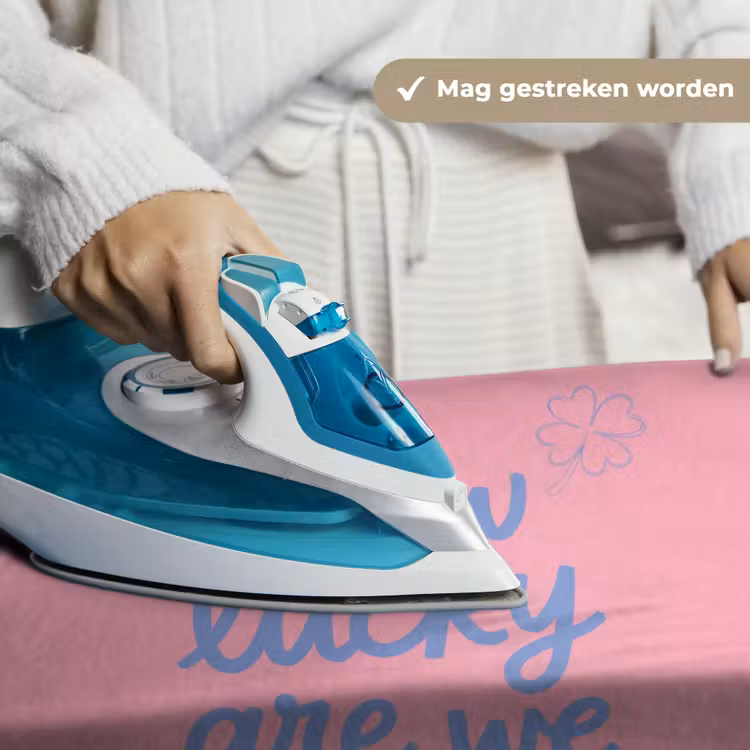 How lucky are we - Klavervier - Roze - Blauw Wandkleed katoen klein -sfeer9