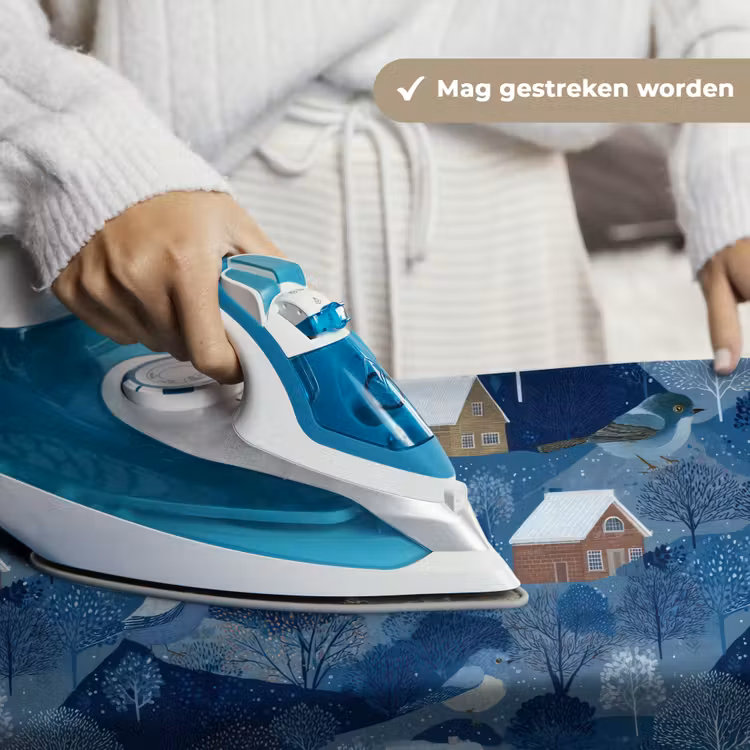 Huisjes - Vogels - Sneeuw - Winter - Blauw Wandkleed katoen klein 269 -sfeer9