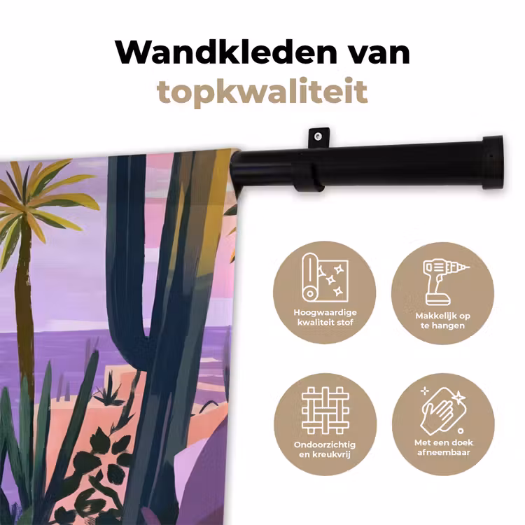 Huizen - Minimalistisch - Palmbomen - Kust Wandkleed katoen klein -sfeer2