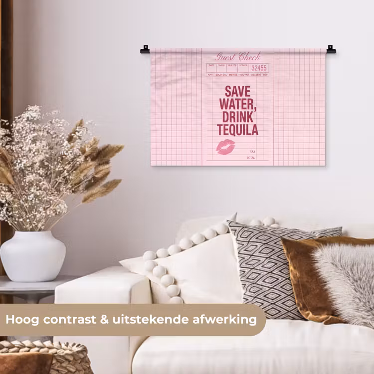 Humor - Drank - Tekst - Roze Wandkleed katoen klein -sfeer1