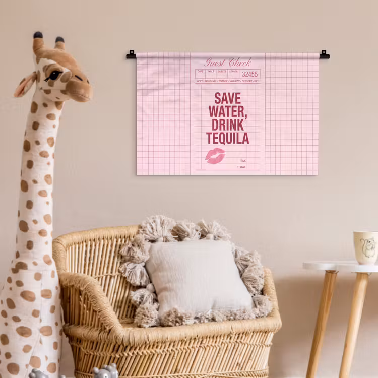 Humor - Drank - Tekst - Roze Wandkleed katoen klein -wsfeer5_kind