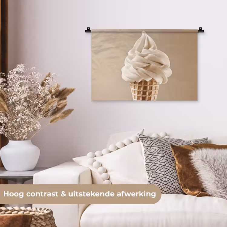 IJs - Softijs - Romig - Hoorntje - Beige Wandkleed katoen klein -sfeer1