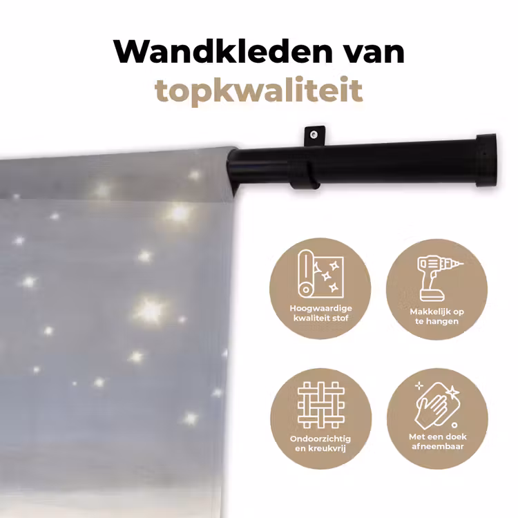 Ijsbeer - Sneeuw - Sterren - Blauw Wandkleed katoen klein -sfeer2