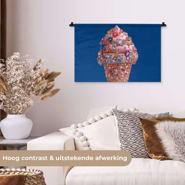 Ijsje - Hoorntje - Steentjes - Blauw Wandkleed katoen klein -sfeer1