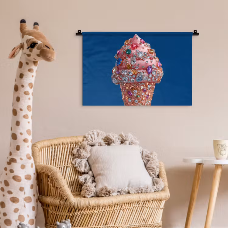 Ijsje - Hoorntje - Steentjes - Blauw Wandkleed katoen klein -wsfeer5_kind