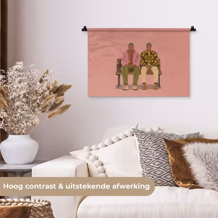 Illustratie - Bankje - Personen - Minimalistisch Wandkleed katoen klein -sfeer1