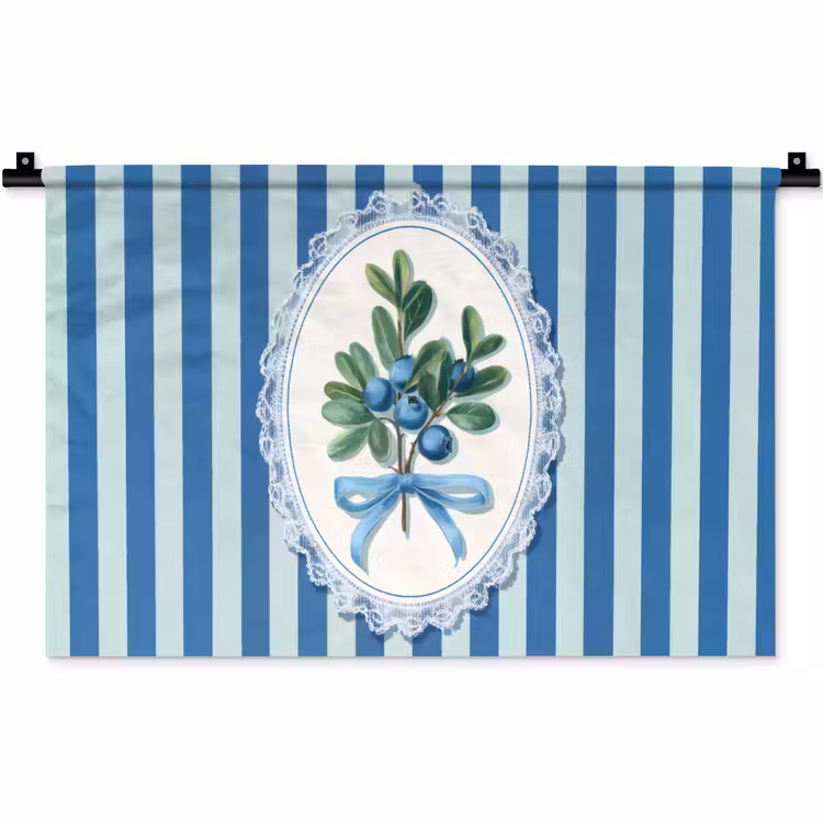 Illustratie - Bessen - Blauw - Strepen Wandkleed katoen klein -zz3d