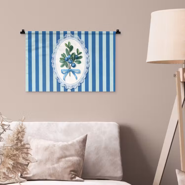 Illustratie - Bessen - Blauw - Strepen Wandkleed katoen klein -sfeer4