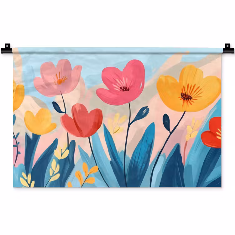 Illustratie - Bloemen - Kleurrijk Wandkleed katoen klein -zz3d