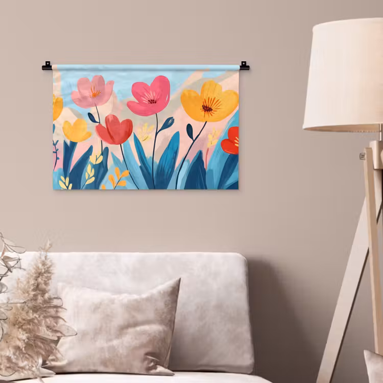 Illustratie - Bloemen - Kleurrijk Wandkleed katoen klein -sfeer4