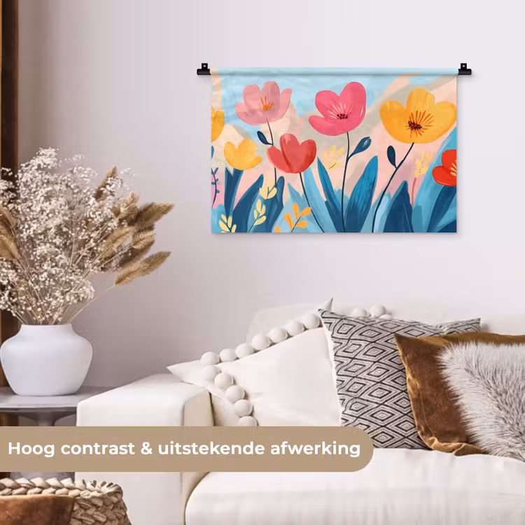 Illustratie - Bloemen - Kleurrijk Wandkleed katoen klein -sfeer1