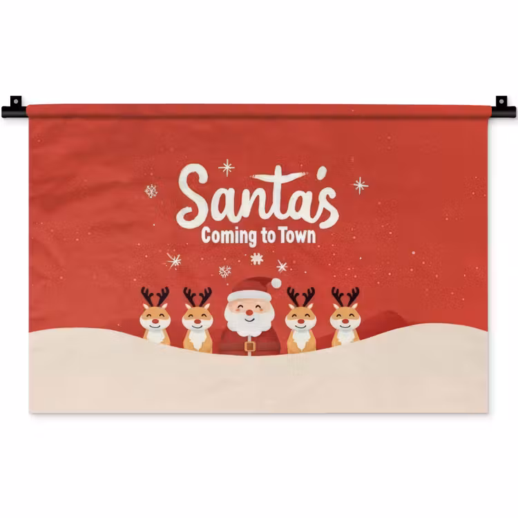 Illustratie - Kerstman - Rendieren - Rood Wandkleed katoen klein -zz3d
