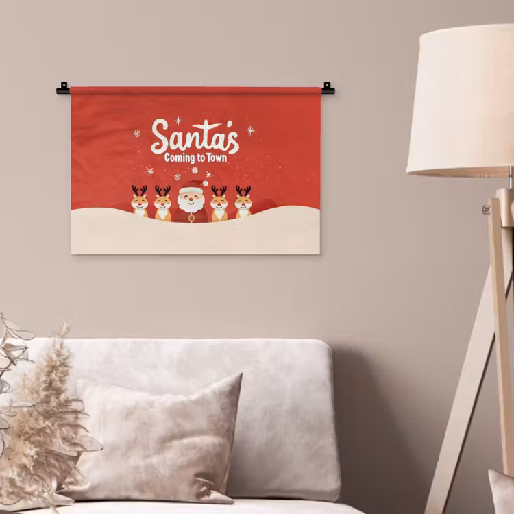 Illustratie - Kerstman - Rendieren - Rood Wandkleed katoen klein -sfeer4