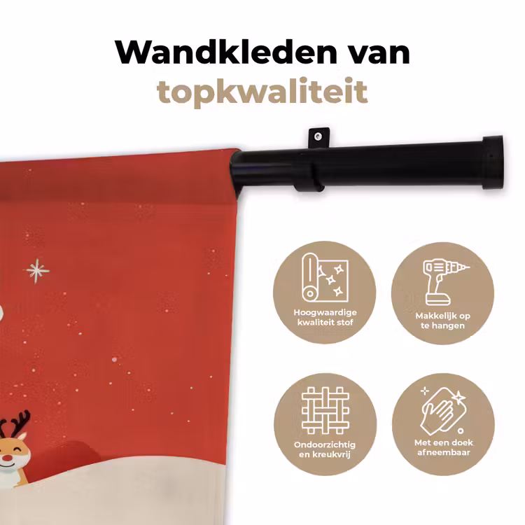 Illustratie - Kerstman - Rendieren - Rood Wandkleed katoen klein -sfeer2
