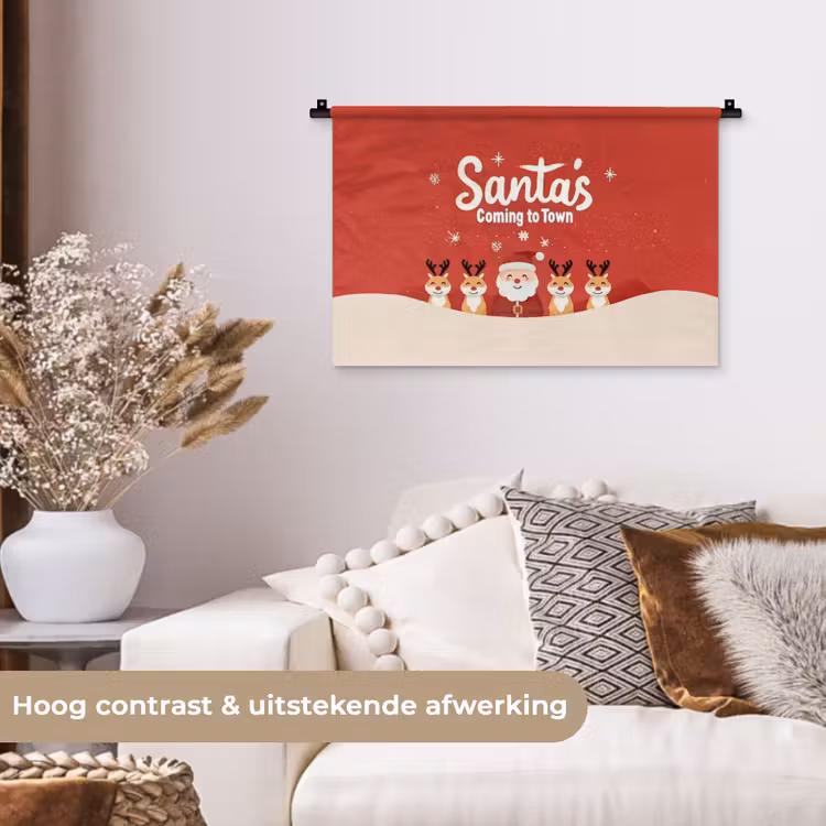 Illustratie - Kerstman - Rendieren - Rood Wandkleed katoen klein -sfeer1