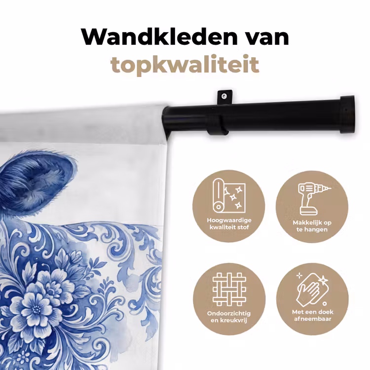Illustratie - Koe - Blauw Wandkleed katoen klein -sfeer2