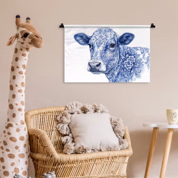 Illustratie - Koe - Blauw Wandkleed katoen klein -wsfeer5_kind