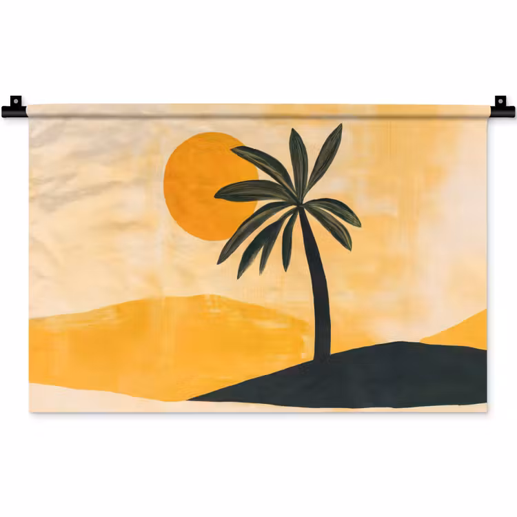 Illustratie - Palmboom - Zon - Heuvels Wandkleed katoen klein -zz3d
