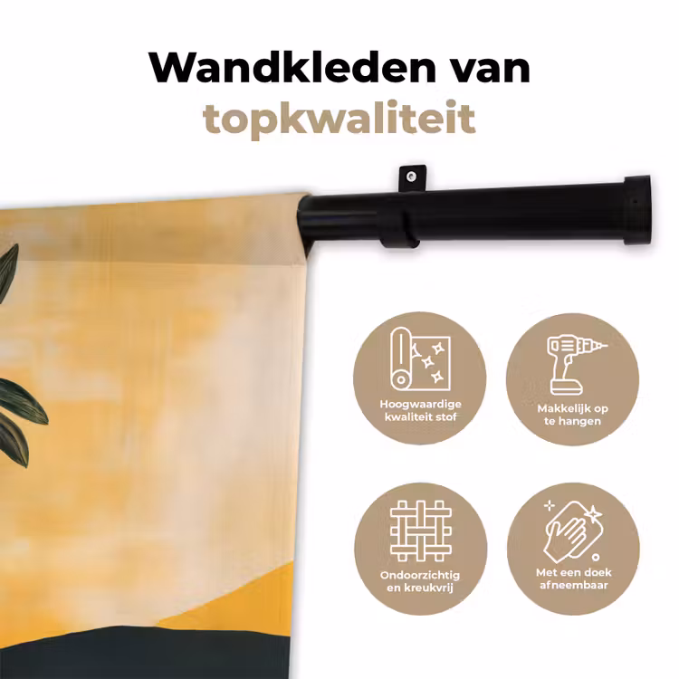 Illustratie - Palmboom - Zon - Heuvels Wandkleed katoen klein -sfeer2