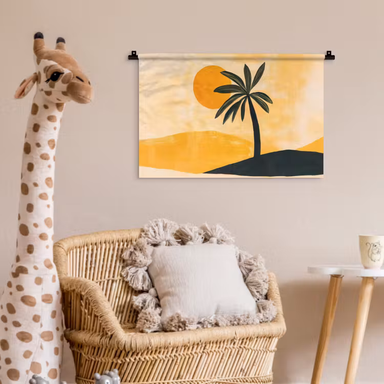 Illustratie - Palmboom - Zon - Heuvels Wandkleed katoen klein -wsfeer5_kind