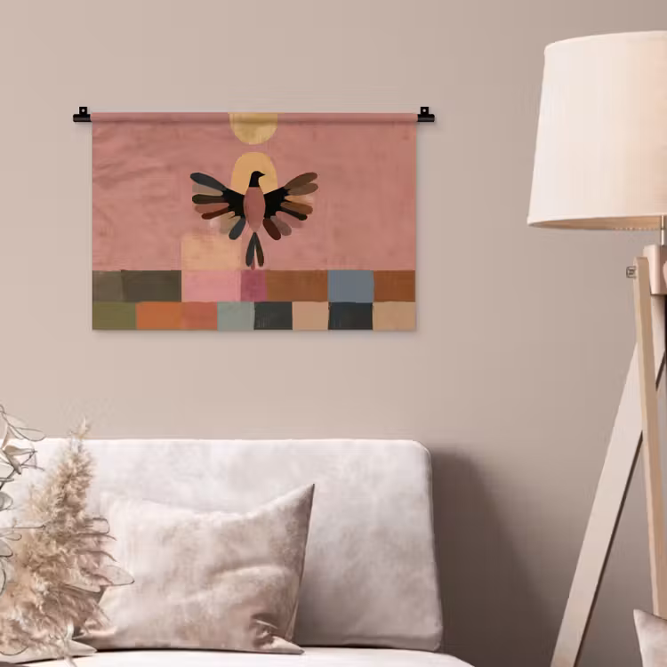Illustratie - Vogel - Vlakken - Kleurrijk Wandkleed katoen klein -sfeer4