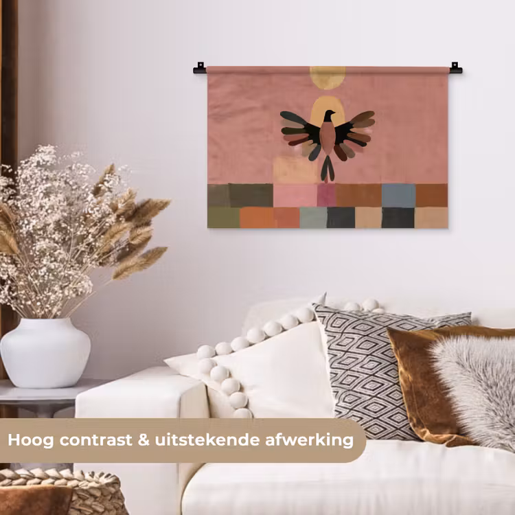 Illustratie - Vogel - Vlakken - Kleurrijk Wandkleed katoen klein -sfeer1