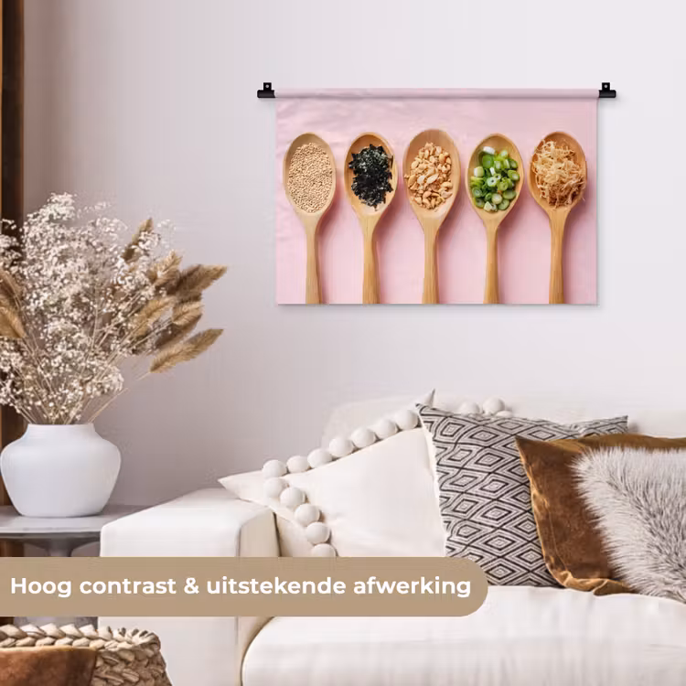 Ingrediënten - Lepels - Hout - Roze Wandkleed katoen klein -sfeer1