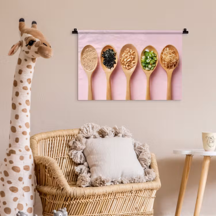Ingrediënten - Lepels - Hout - Roze Wandkleed katoen klein -wsfeer5_kind