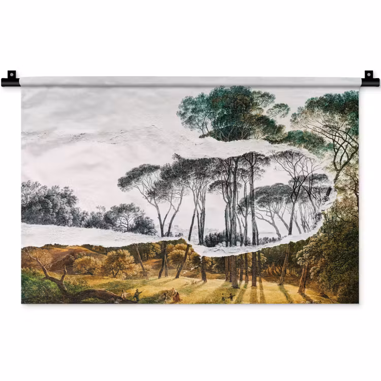 Italiaans landschap parasoldennen - Kunst - Hendrik Voogd - Schilderij - Zwart wit - Oude meesters Wandkleed katoen klein -zz3d