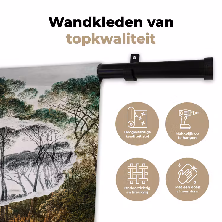 Italiaans landschap parasoldennen - Kunst - Hendrik Voogd - Schilderij - Zwart wit - Oude meesters Wandkleed katoen klein -sfeer2