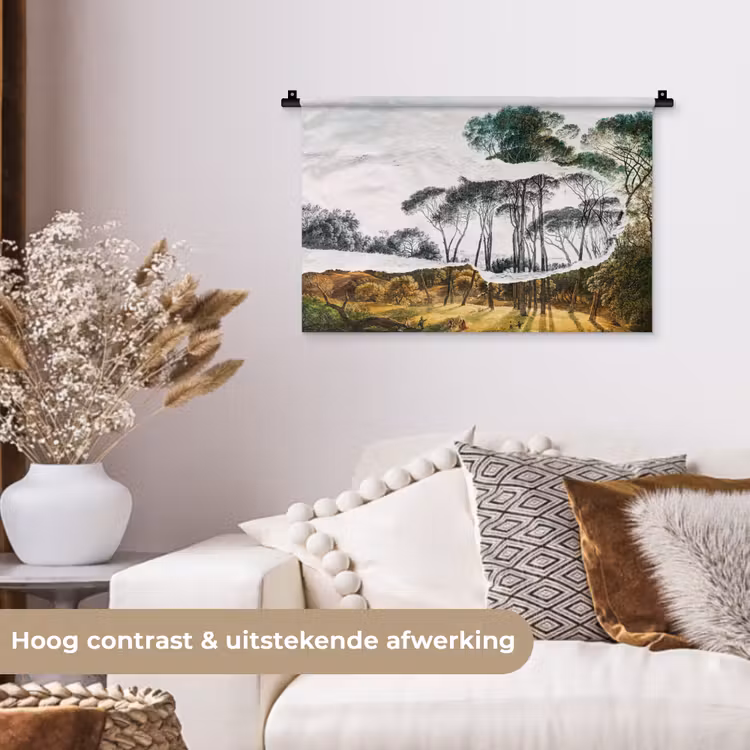 Italiaans landschap parasoldennen - Kunst - Hendrik Voogd - Schilderij - Zwart wit - Oude meesters Wandkleed katoen klein -sfeer1