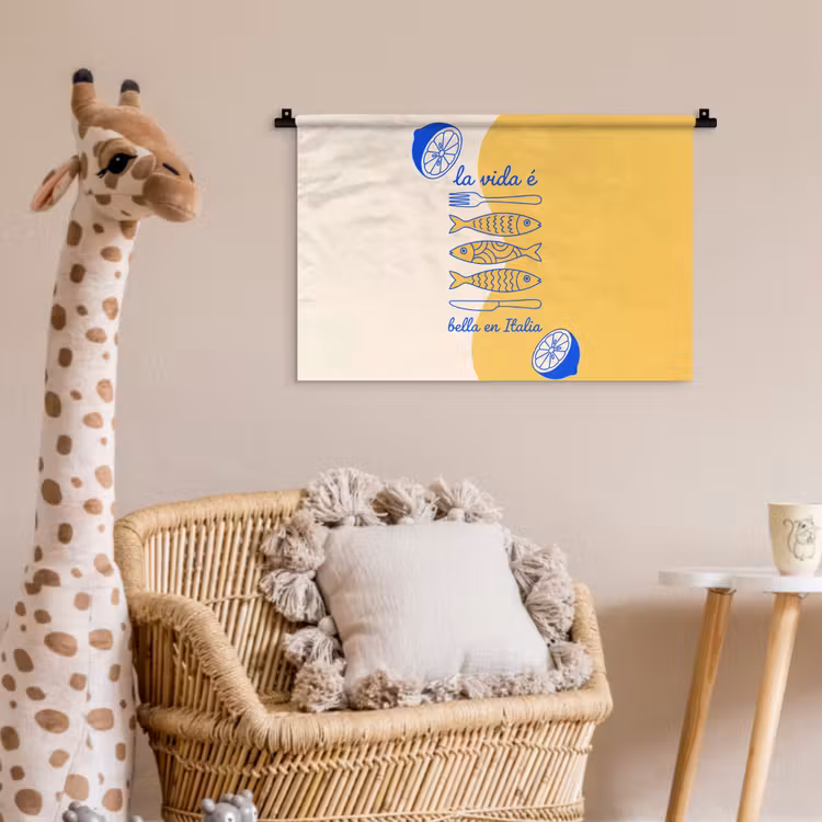 Italië - Eten - Citroen - Vis - Grafisch Wandkleed katoen klein -wsfeer5_kind