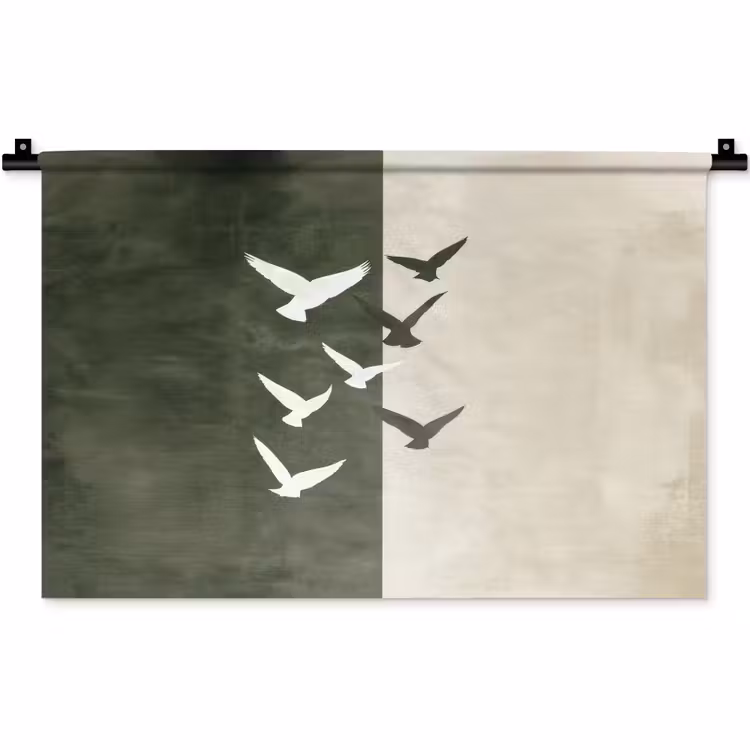 Japandi - Vogel - Groen Wandkleed katoen klein -zz3d