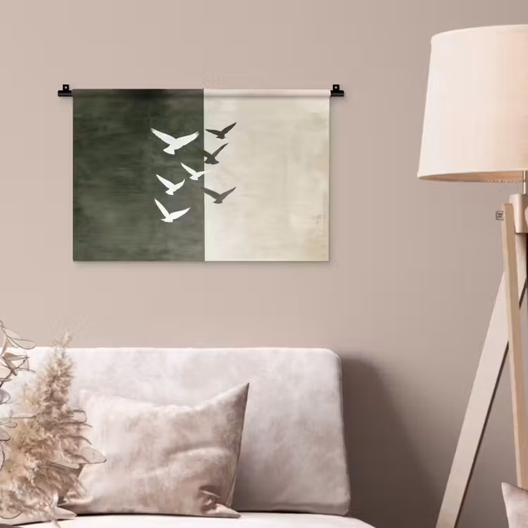 Japandi - Vogel - Groen Wandkleed katoen klein -sfeer4
