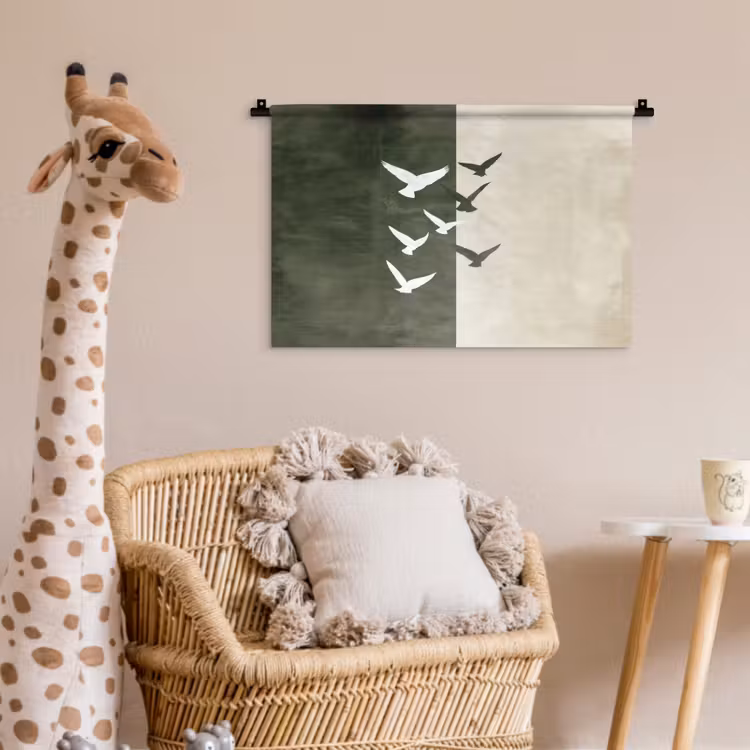 Japandi - Vogel - Groen Wandkleed katoen klein -wsfeer5_kind