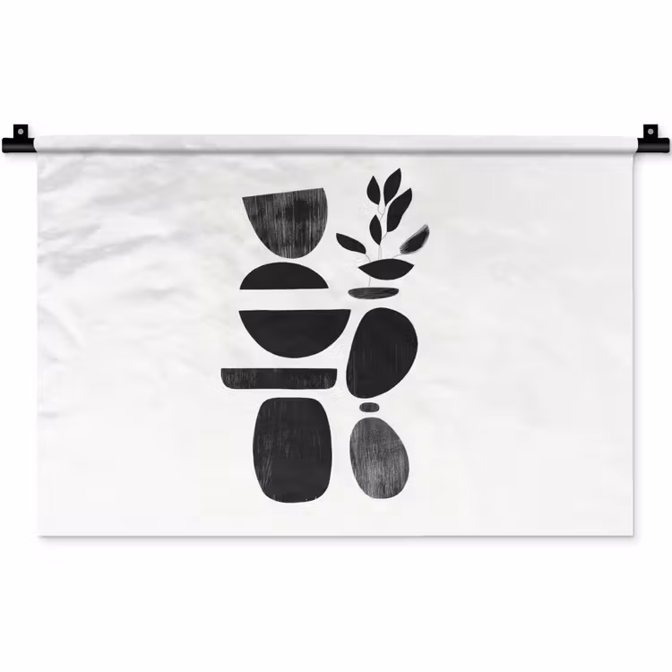 Japandi - Zwart - Abstract Wandkleed katoen klein -zz3d
